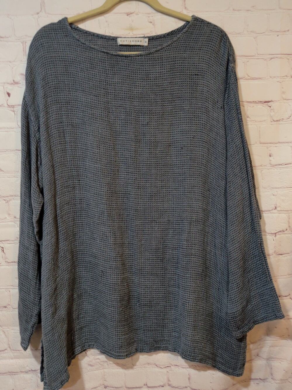 Cut Loose Linen Cotton Blend Sz M Lagenlook Layering Boho Tunic Top Blue Grey